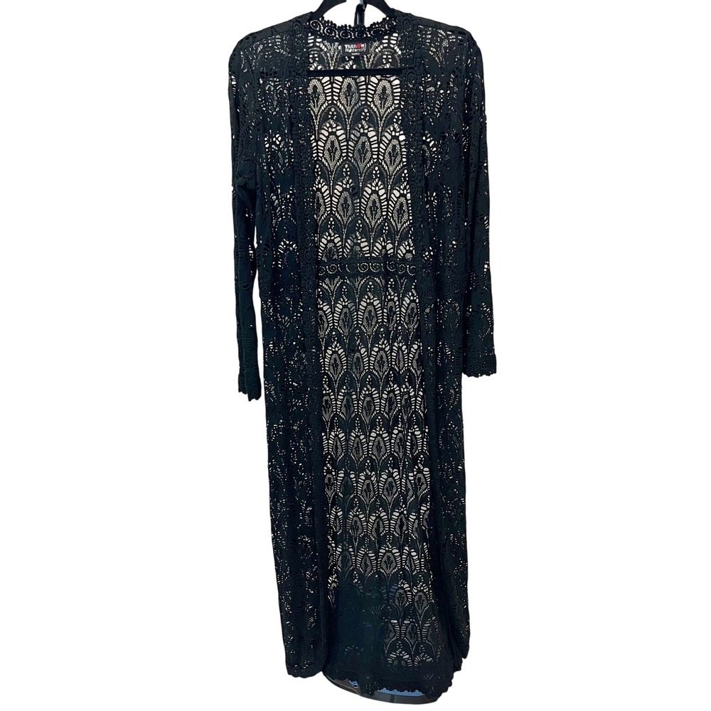 Traditions and Modernity Black Crochet Lace Duster Cardigan Whimsigoth Boho Long
